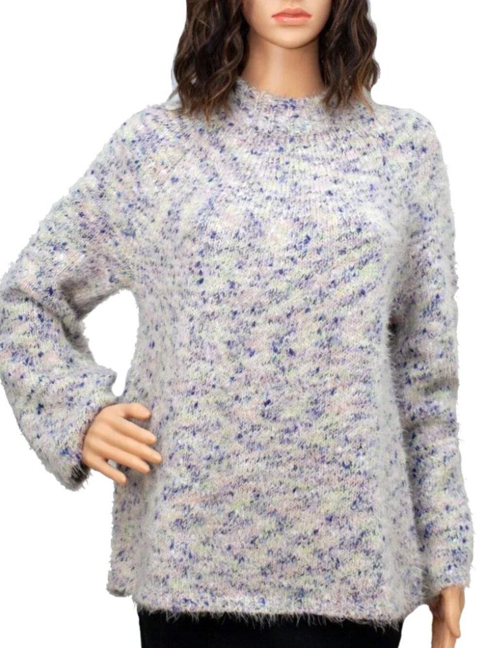 Catherine Malandrino Size M Fuzzy Mock Neck Pullover Sweater Multicolor Pastel